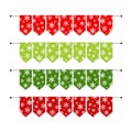 Festive winter bunting flags with snowflakes in traditional colors