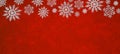 Festive winter / Christmas background banner template greeting card - White ice crystals isolated on abstract dark red texture, Royalty Free Stock Photo