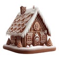 Festive winter dessert cake Gingerbread house in Christmas style isolated transparent background png. Generative AI