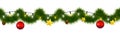 Festive winter garland for websites. Christmas and New Year festoon with coniferous torse, holiday lights, star, glass ornaments a Royalty Free Stock Photo