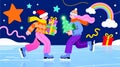 Festive Winter Ice Skaters with Gifts Royalty Free Stock Photo