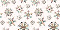 Festive winter seamless rectangular pattern with colorful snowflakes. Various geometric forms. For background, wallpaper,