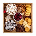 Festive Winter Snack Tray Featuring Hot Chocolate and Assorted Treats Royalty Free Stock Photo