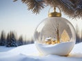 Christmas landscape with glass snow globe