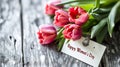 Festive women s day card with tulips and happy women s day text on white background