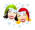 Festive Women Santa Hats Snow