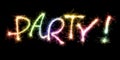 Festive word party made of sparks fireworks Royalty Free Stock Photo