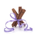 Festive wrapped cinnamon sticks isolated on white background Royalty Free Stock Photo