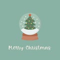 Festive wreath with glass bowl flat vector illustration. Christmas greeting card, postcard decorative design element