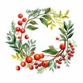 Festive Wreath Of Red Berries With Leaves - Nature-inspired Vector Clipart Royalty Free Stock Photo