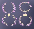 Festive wreaths set, illustrations, cute kawaii gradient style