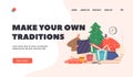 Festive Xmas Eve Traditions Landing Page Template. Characters Couple Prepare for New Year and Christmas Holidays Royalty Free Stock Photo