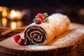 Festive Yule Log Cake as a Christmas Dessert - Generative AI