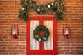 Festively decorated interior in red, brown colors Royalty Free Stock Photo