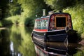 festively painted narrowboat moored in canal