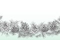 Festivev background template with seamless pattern realistic botanical ink sketch of fir tree branches with pine cone in