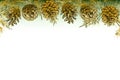 Festivev background template with seamless pattern realistic botanical ink sketch of fir tree branches with pine cone in
