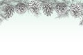 Festivev background template with seamless pattern realistic botanical ink sketch of fir tree branches with pine cone in