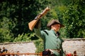Festivities of Pernstejn Manor, Men in historical costumes with antique small cannon or pistol, Reconstruction, medieval