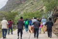 Festivity of the crosses for carnivals, several people dancing and local musicians, Shupluy, Ancash - Peru. February 2023