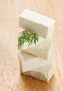 Feta cheese cubes with dill twig