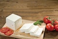Feta greek turkish cheese on chopping board