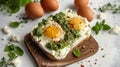 Feta and pesto egg, a viral culinary. Creamy feta with vibrant pesto atop perfectly cooked eggs
