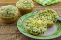 Feta and spinach muffin in a plate - Savoury muffin background Royalty Free Stock Photo