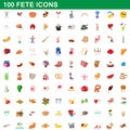 100 fete icons set, cartoon style
