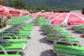 Empty Sunbeds and parasols at Famous Oludeniz Beach