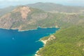 Fethiye, Turkey - Panoramic view Belcekiz Beach. Oludeniz, Blue Lagoon Fethiye from air or drone. Mediterranean coast Royalty Free Stock Photo