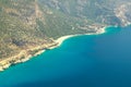Fethiye, Turkey - Panoramic view Belcekiz Beach. Oludeniz, Blue Lagoon Fethiye from air or drone. Mediterranean coast Royalty Free Stock Photo