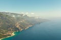 Fethiye, Turkey - Panoramic view Belcekiz Beach. Oludeniz, Blue Lagoon Fethiye from air or drone. Mediterranean coast Royalty Free Stock Photo