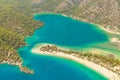 Fethiye, Turkey - Panoramic view Belcekiz Beach. Oludeniz, Blue Lagoon Fethiye from air or drone. Mediterranean coast Royalty Free Stock Photo