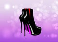 Fetish red and black shoes vector on pink blurred background. 3D woman boots on high heels Royalty Free Stock Photo