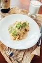 Fettuccine Alfredo with Zucchini, Bacon, Marjoram and Mint Royalty Free Stock Photo