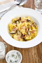 Fettuccine Carbonara with bacon and mushroom Royalty Free Stock Photo
