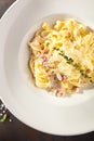 Fettuccine Carbonara with Parmesan Royalty Free Stock Photo
