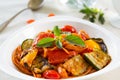 Fettuccine and Grilled vegetables in tomato sauce