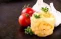 Fettuccine with oregano and tomatoes with garlic