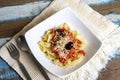 Fettuccine pasta with fresh homemade tomato sauce and parsley Royalty Free Stock Photo