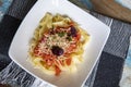 Fettuccine pasta with fresh homemade tomato sauce and parsley Royalty Free Stock Photo