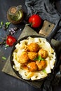 Fettuccine pasta and Homemade Beef meatballs in tomato sauce Royalty Free Stock Photo