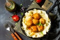 Fettuccine pasta and Homemade Beef meatballs in tomato sauce Royalty Free Stock Photo