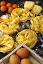 Fettuccine pasta italian food still life rustic over black wood Royalty Free Stock Photo