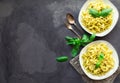 Fettuccine pasta with pesto sauce Royalty Free Stock Photo