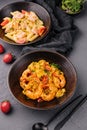 Fettuccine pasta with shrimp and tomatoes Royalty Free Stock Photo