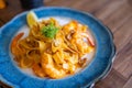 Fettuccine pasta with shrimp tomatoes Royalty Free Stock Photo