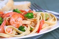 Fettuccine Pasta with Shrimp and Vegetables Royalty Free Stock Photo