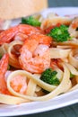 Fettuccine Pasta with Shrimp and Vegetables Royalty Free Stock Photo